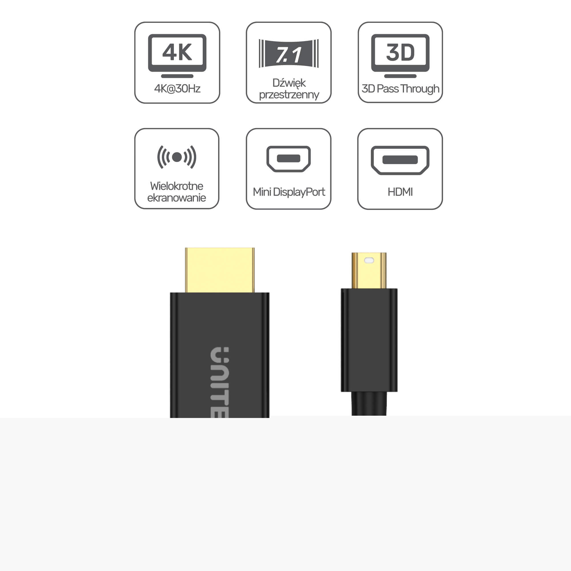 Przewód miniDisplayPort - HDMI 4K 30Hz Unitek 2m (V1152A) Przewód miniDisplayPort - HDMI 4K 30Hz Unitek 2m (V1152A)