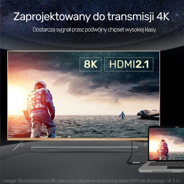 Zdjęcie produktu: Adapter USB TYP-C na HDMI 2.1 8K aluminiowy Unitek 15 cm (V1414A)
