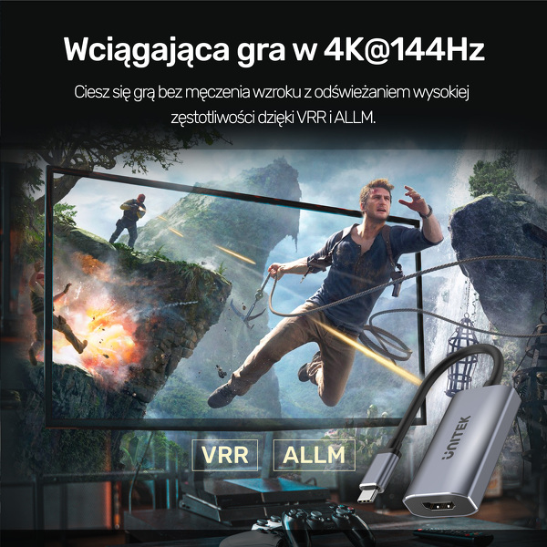 Zdjęcie produktu: Adapter USB TYP-C na HDMI 2.1 8K aluminiowy Unitek 15 cm (V1414A)