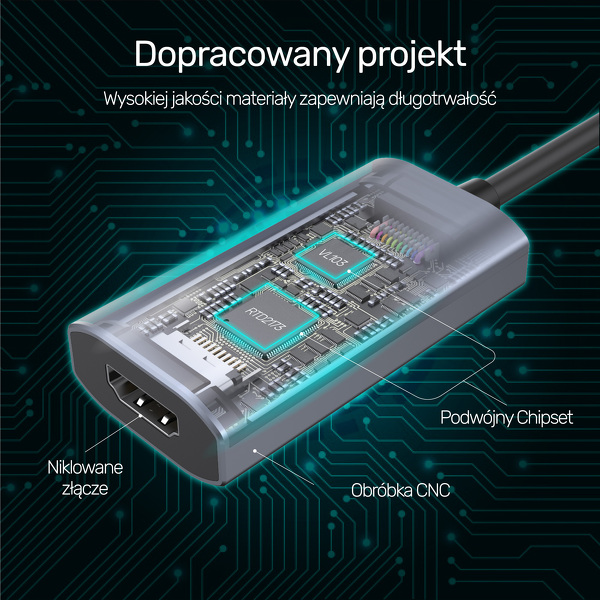 Zdjęcie produktu: Adapter USB TYP-C na HDMI 2.1 8K aluminiowy Unitek 15 cm (V1414A)