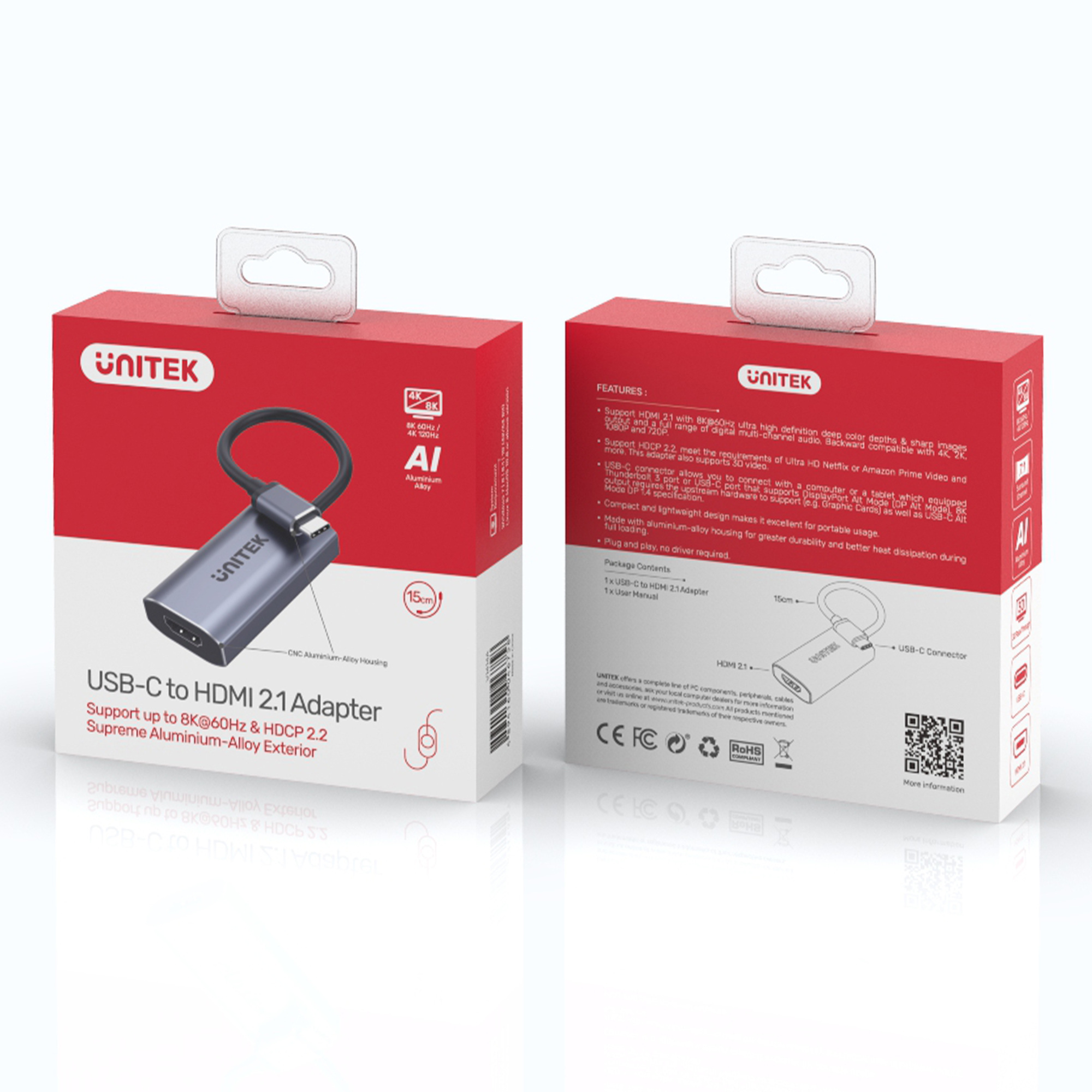Adapter USB TYP-C na HDMI 2.1 8K aluminiowy Unitek 15 cm (V1414A)