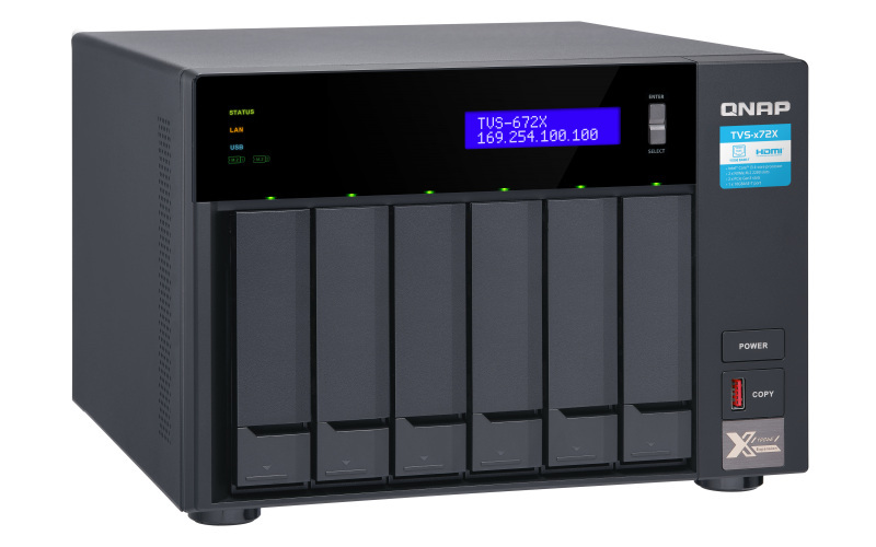 Serwer plików QNAP TVS-672X-i3-8G rozbudowany do 64G, 8-bay, Intel Core i3-8100T 4-rdzeniowy 3,1 GHz, 64 GB RAM DDR4, 1x 10 GbE, 2x GbE, 2x M.2 2280 PCIe, 5x USB 3.2, HDMI 2.0