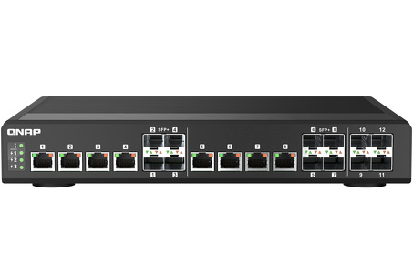 Miniatura produktu: Qnap QSW-IM1200-8C 12-portowy przełącznik 4x 10GbE SFP+, 8x 10GbE SFP+/RJ45, 1 x 1GbE do zarządzania