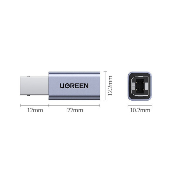 Zdjęcie produktu: Ugreen adapter przejściówka USB Typ C - USB Typ B (drukarkowy) szary (US382) (20120)