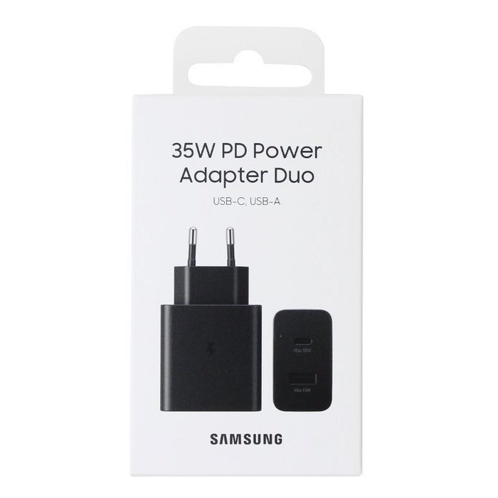 Ładowarka sieciowa Samsung 35W Fast Duo szybka USB / USB Typ C Power Delivery 3.0 Quick Charge 2.0 3A czarny (EP-TA220NBEGEU)