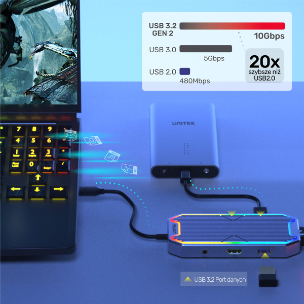 Zdjęcie produktu: Unitek HUB USB TYP-C HDMI RJ45 JACK (D1029)