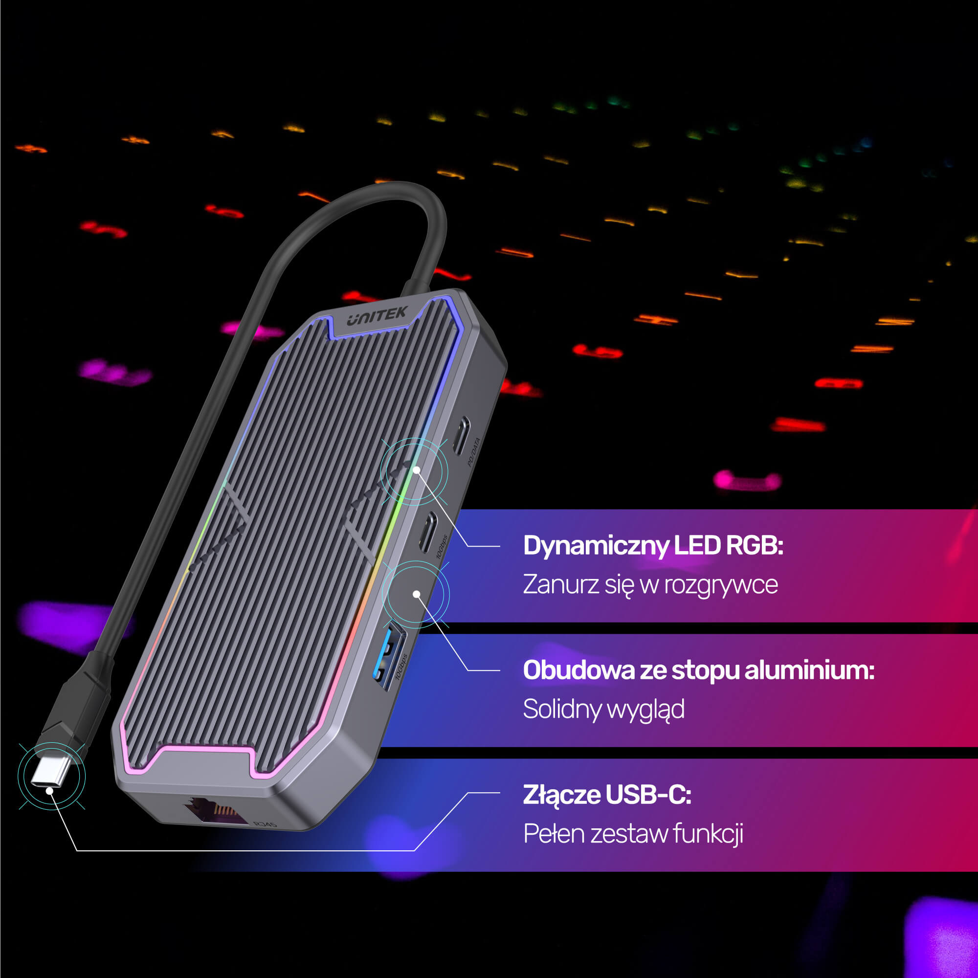 Unitek HUB USB TYP-C HDMI RJ45 JACK (D1029)