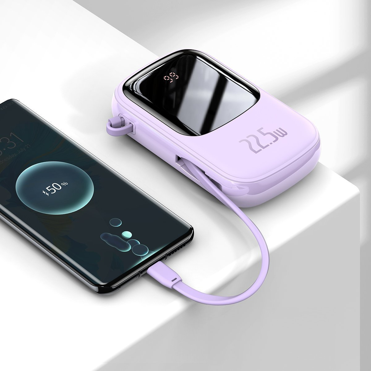 Powerbank Baseus Qpow z kablem TYP-C, 20000mAh, 3A, 22,5W - fioletowy (PPQD-I05) Powerbank Baseus Qpow z kablem TYP-C, 20000mAh, 3A, 22,5W - fioletowy (PPQD-I05)