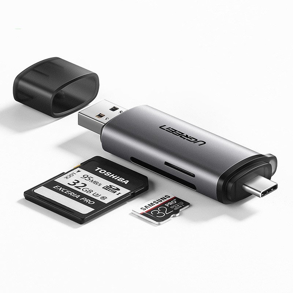 Zdjęcie produktu: Czytnik kart UGREEN SD / microSD na USB 3.0 / USB Typ C 3.0 szary (50706)