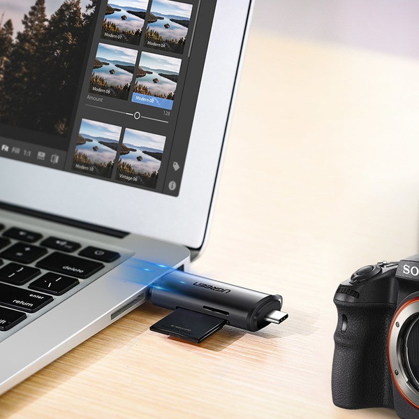 Zdjęcie produktu: Czytnik kart UGREEN SD / microSD na USB 3.0 / USB Typ C 3.0 szary (50706)