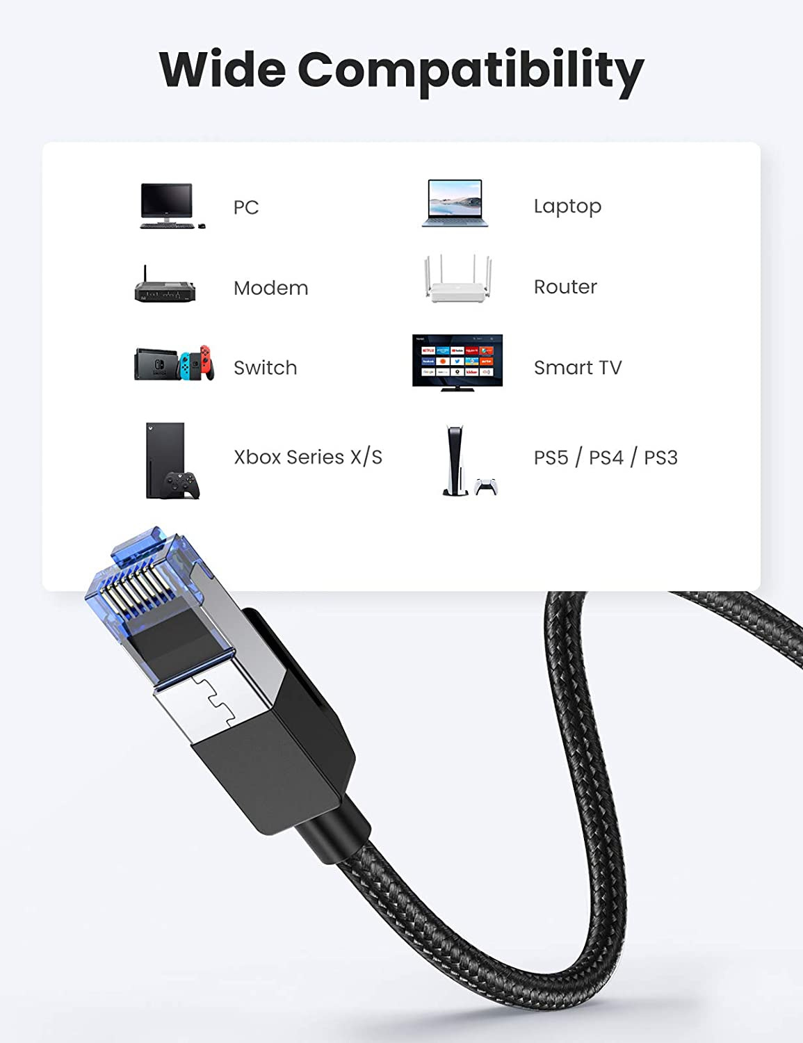 Ugreen Patch Cable NW153 CAT.8 F/FTP 25000Mbps w oplocie 3m czarny (80432)