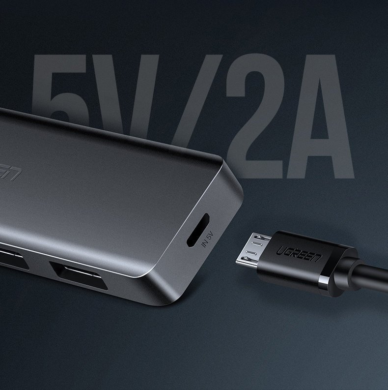 Adapter 4w1 UGREEN Hub USB do 4x USB 3.0 + micro USB szary (50985)