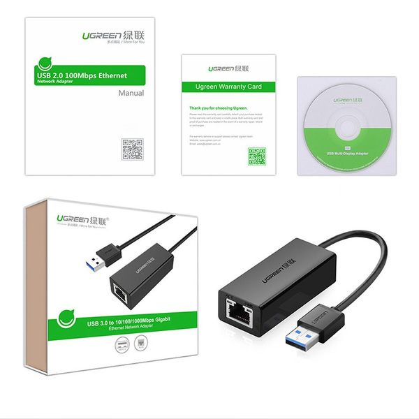 Zdjęcie produktu: UGREEN CR111 Adapter USB 3.0 to Ethernet 10/100/1000 czarny (20256)