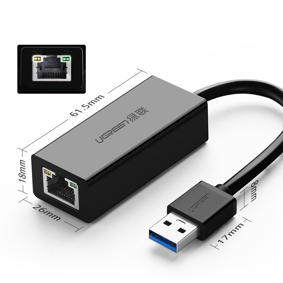 UGREEN CR111 Adapter USB 3.0 to Ethernet 10/100/1000 czarny (20256)