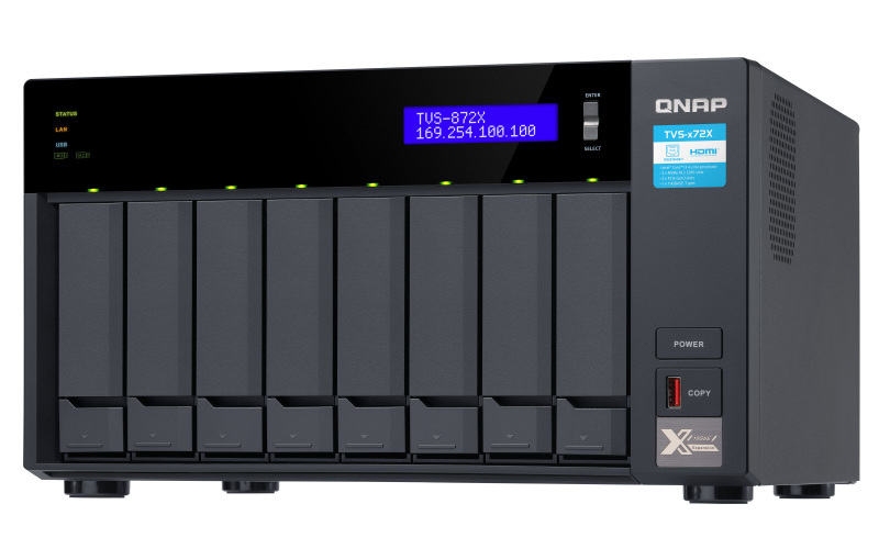 Serwer plików QNAP TVS-872X-i5-8G 8-Bay, Intel Core i5-8400T 6-core 3.3 GHz, 8 GB RAM DDR4, 1x 10 GbE, 2x GbE, 2x M.2 2280 PCIe, 5x USB 3.2, HDMI 2.0