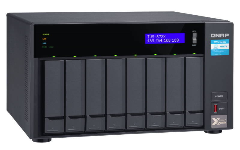 Serwer plików QNAP TVS-872X-i5-8G 8-Bay, Intel Core i5-8400T 6-core 3.3 GHz, 8 GB RAM DDR4, 1x 10 GbE, 2x GbE, 2x M.2 2280 PCIe, 5x USB 3.2, HDMI 2.0