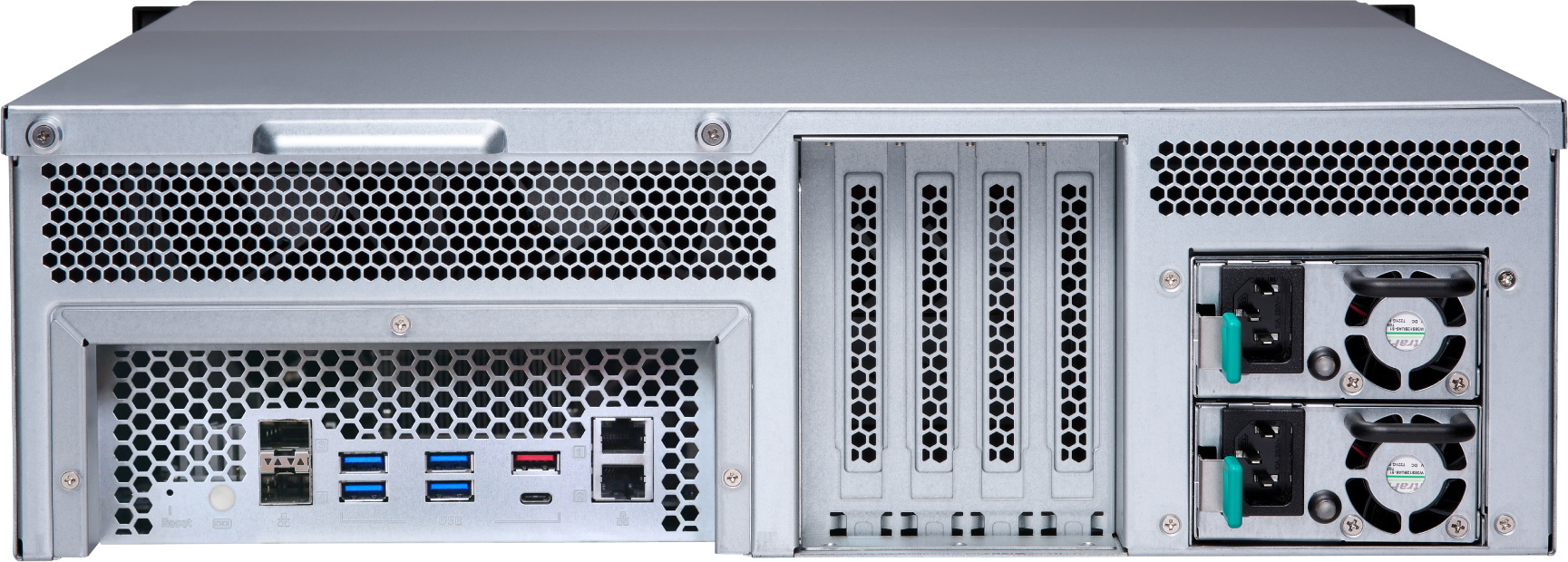 Serwer plików QNAP TS-h1677XU-RP-3700X-32G 16-bay, 3U, AMD Ryzen 7 3700X 8-core 4.4 GHz, 32 GB UDIMM DDR4, 2 x 10GbE SFP+, 2x1GbE, 6xUSB 3.2, 4xPCIe, 2x500W