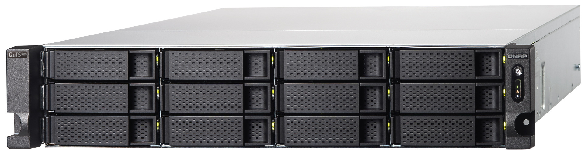 Serwer plików QNAP TS-h1277XU-RP-3700X-128G 12-bay, 2U, AMD Ryzen 7 3700X 8-core 4.4 GHz, 128 GB UDIMM DDR4, 2 x 10GbE SFP+, 2x1GbE, 6xUSB 3.2, 4xPCIe, 2x300W