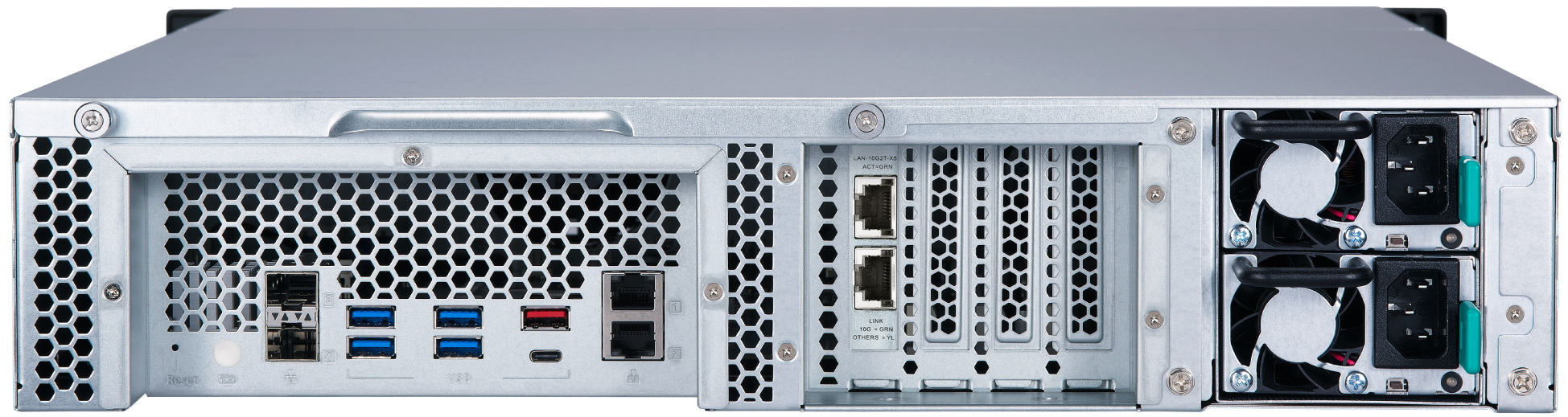 Serwer plików QNAP TS-h1277XU-RP-3700X-128G 12-bay, 2U, AMD Ryzen 7 3700X 8-core 4.4 GHz, 128 GB UDIMM DDR4, 2 x 10GbE SFP+, 2x1GbE, 6xUSB 3.2, 4xPCIe, 2x300W