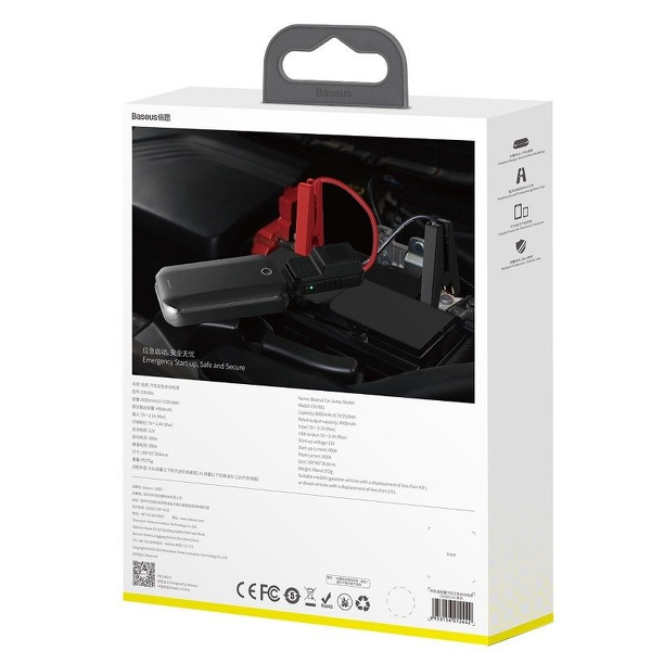 Zdjęcie produktu: Powerbank / Rozrusznik Baseus Super Energy Car Jump Starter, 8000mAh, 400A, USB - czarny (CRJS01-01)