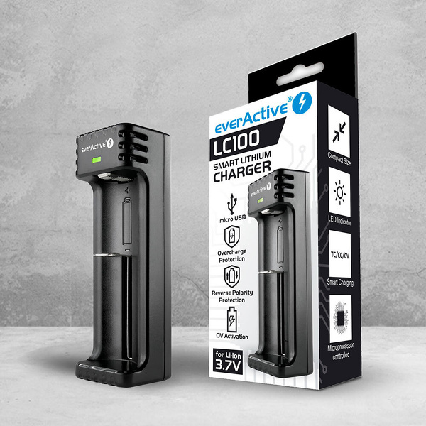 Zdjęcie produktu: Ładowarka akumulatorków cylindrycznych Li-ion 1 niezależny kanał ładowania everActive LC-100 Zdjęcie produktu: Ładowarka akumulatorków cylindrycznych Li-ion 1 niezależny kanał ładowania everActive LC-100