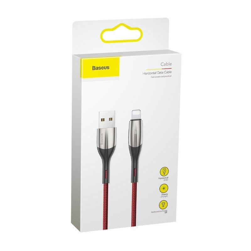 Kabel przewód USB - Lightning / iPhone 200cm Baseus Horizontal z diodą 1.5A - czerwony (CALSP-C09)