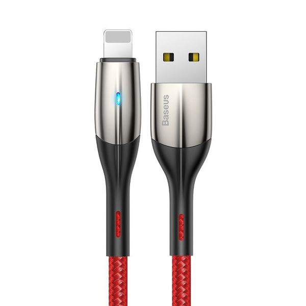 Zdjęcie produktu: Kabel przewód USB - Lightning / iPhone 50cm Baseus Horizontal z diodą 2.4A - czerwony (CALSP-A09)