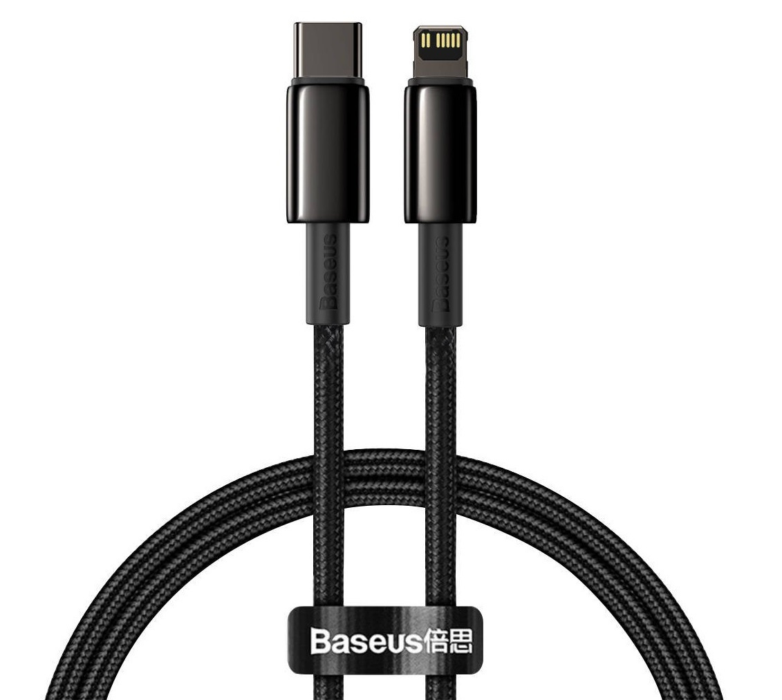 Kabel przewód USB TYP-C - Lightning / iPhone 100cm Baseus Tungsten Gold 20W, 5A, PD - czarny (CATLWJ-01)