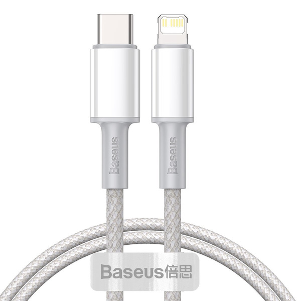 Zdjęcie produktu: Kabel przewód USB TYP-C - Lightning / iPhone 100cm Baseus High Density Braided 20W, 5A, PD - biały (CATLGD-02)