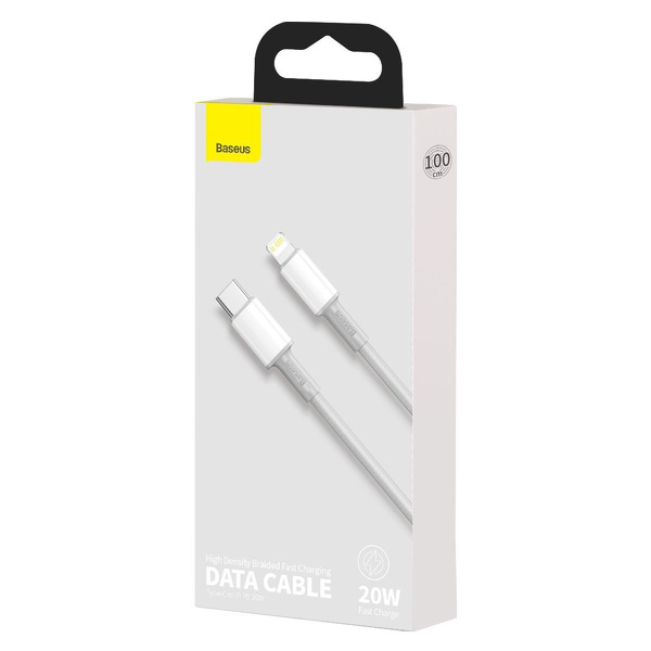 Zdjęcie produktu: Kabel przewód USB TYP-C - Lightning / iPhone 100cm Baseus High Density Braided 20W, 5A, PD - biały (CATLGD-02)