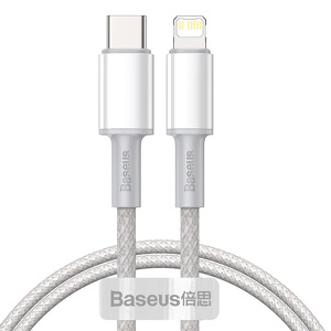 Miniatura produktu: Kabel przewód USB TYP-C - Lightning / iPhone 100cm Baseus High Density Braided 20W, 5A, PD - biały (CATLGD-02)