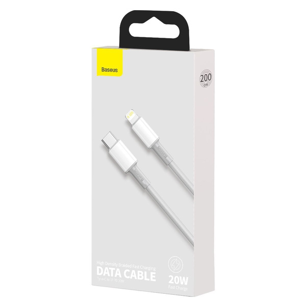 Zdjęcie produktu: Kabel przewód USB TYP-C - Lightning / iPhone 200cm Baseus High Density Braided 20W, 5A, PD - biały (CATLGD-A02)