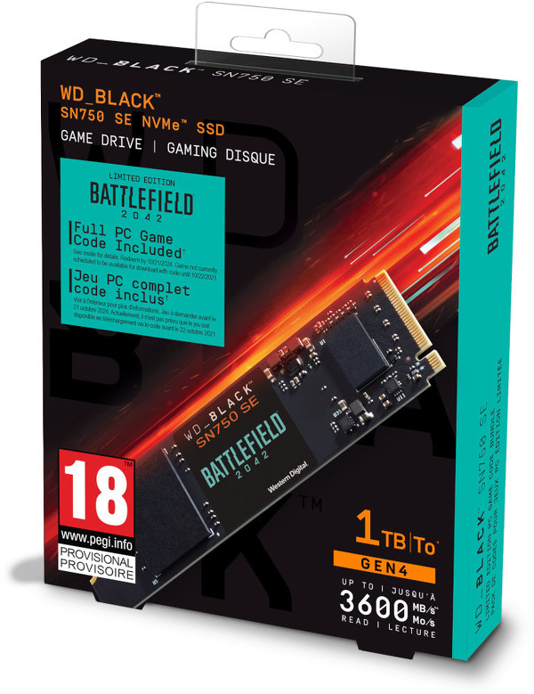 Zdjęcie produktu: Dysk WD BLACK SN750SE NVMe SSD Battlefield 2042 Edition 1TB Gen4 (WDBB9J0010BNC-WRSN)