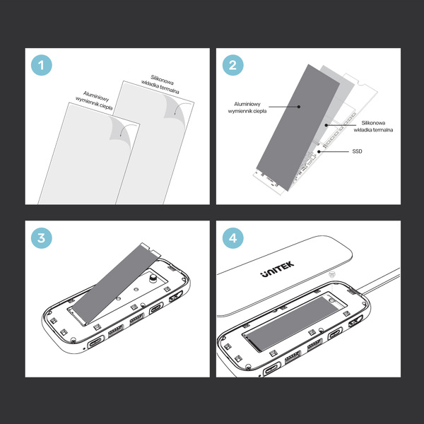 Zdjęcie produktu: Obudowa zewnętrzna na dysk SSD M.2 (PCIe/NVMe) Unitek USB 3.1 Gen2 Typ-C + 2 x USB 3.1, USB TYP-C i PD, HDMI (D1046A)