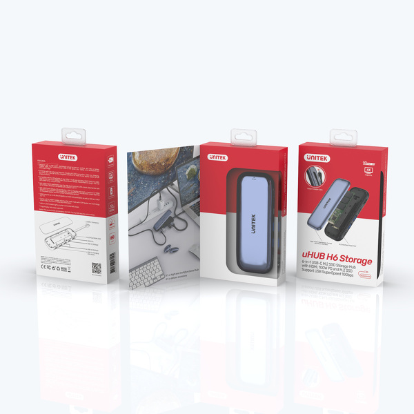 Zdjęcie produktu: Obudowa zewnętrzna na dysk SSD M.2 (PCIe/NVMe) Unitek USB 3.1 Gen2 Typ-C + 2 x USB 3.1, USB TYP-C i PD, HDMI (D1046A)