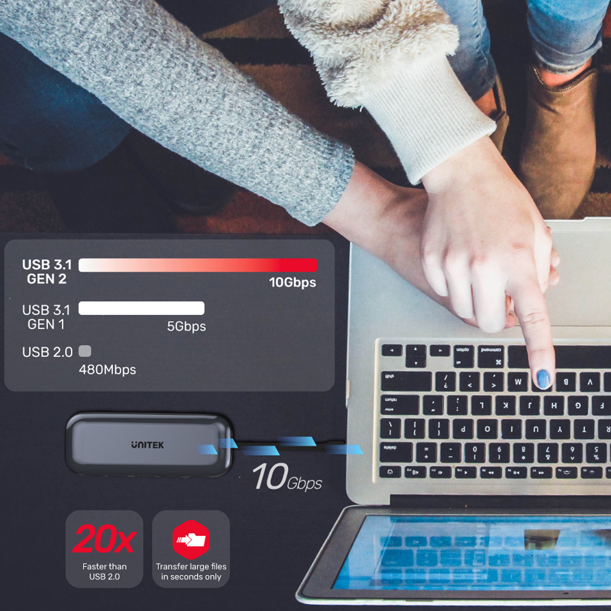 Obudowa zewnętrzna na dysk SSD M.2 (PCIe/NVMe) Unitek USB 3.1 Gen2 Typ-C + 2 x USB 3.1, USB TYP-C i PD, HDMI (D1046A)