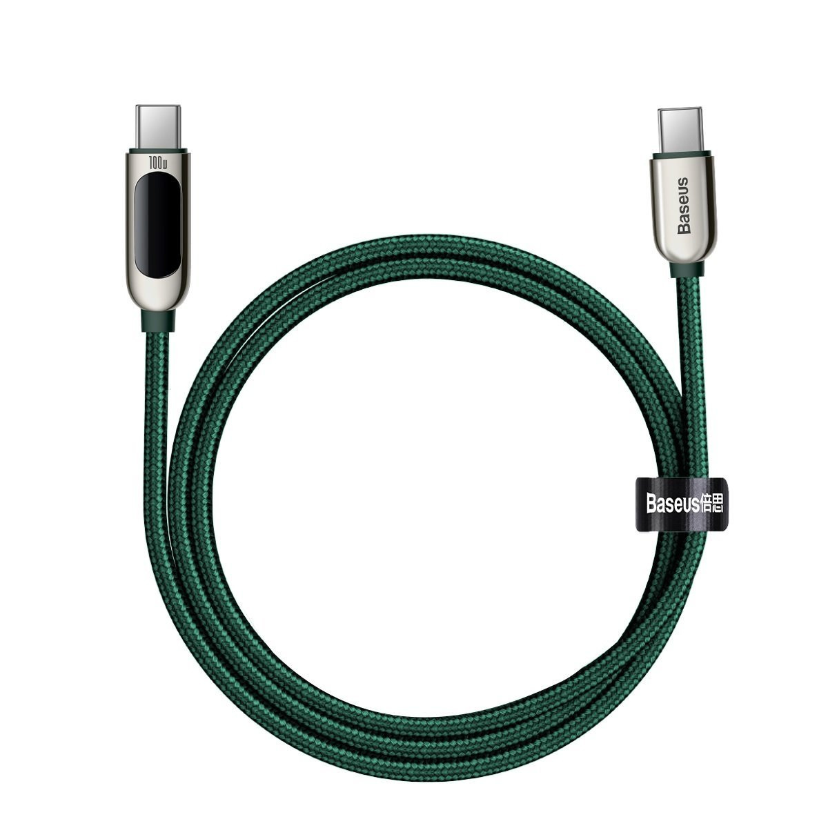 Kabel przewód USB Typ-C do Typ-C 200cm Baseus Display LCD Quick Charge 100W, PD z obsługą szybkiego ładowania - zielony (CATSK-C06)