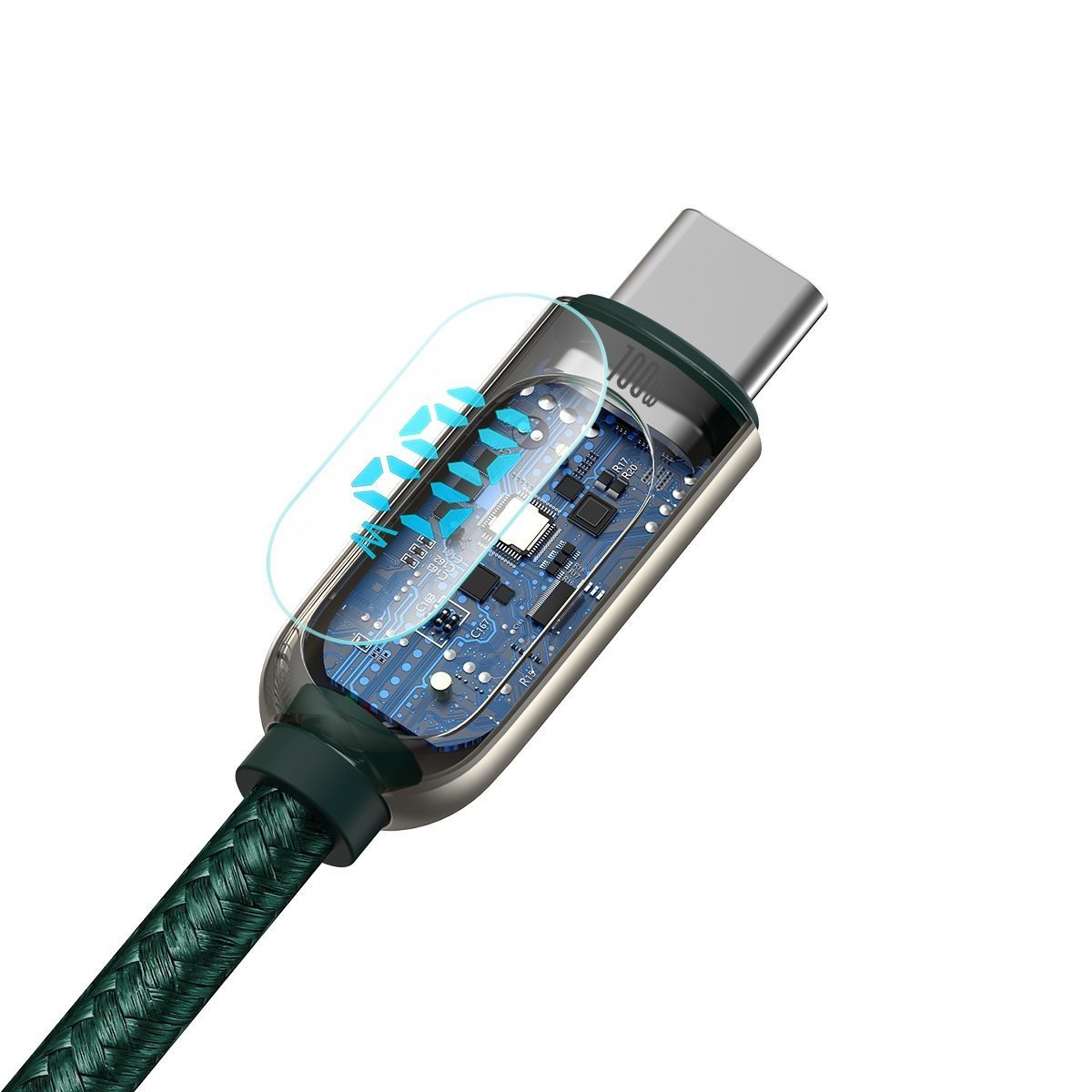 Kabel przewód USB Typ-C do Typ-C 200cm Baseus Display LCD Quick Charge 100W, PD z obsługą szybkiego ładowania - zielony (CATSK-C06)