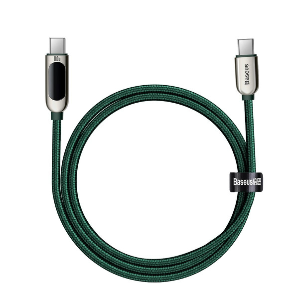 Zdjęcie produktu: Kabel przewód USB Typ-C do Typ-C 200cm Baseus Display LCD Quick Charge 100W, PD z obsługą szybkiego ładowania - zielony (CATSK-C06)