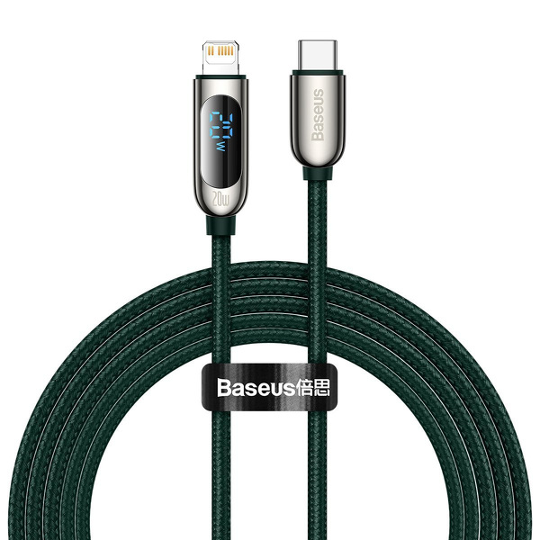 Zdjęcie produktu: Kabel przewód USB Typ-C - Lightning / iPhone 200cm Baseus Display z obsługą szybkiego ładowania 20W PD - zielony (CATLSK-A06)