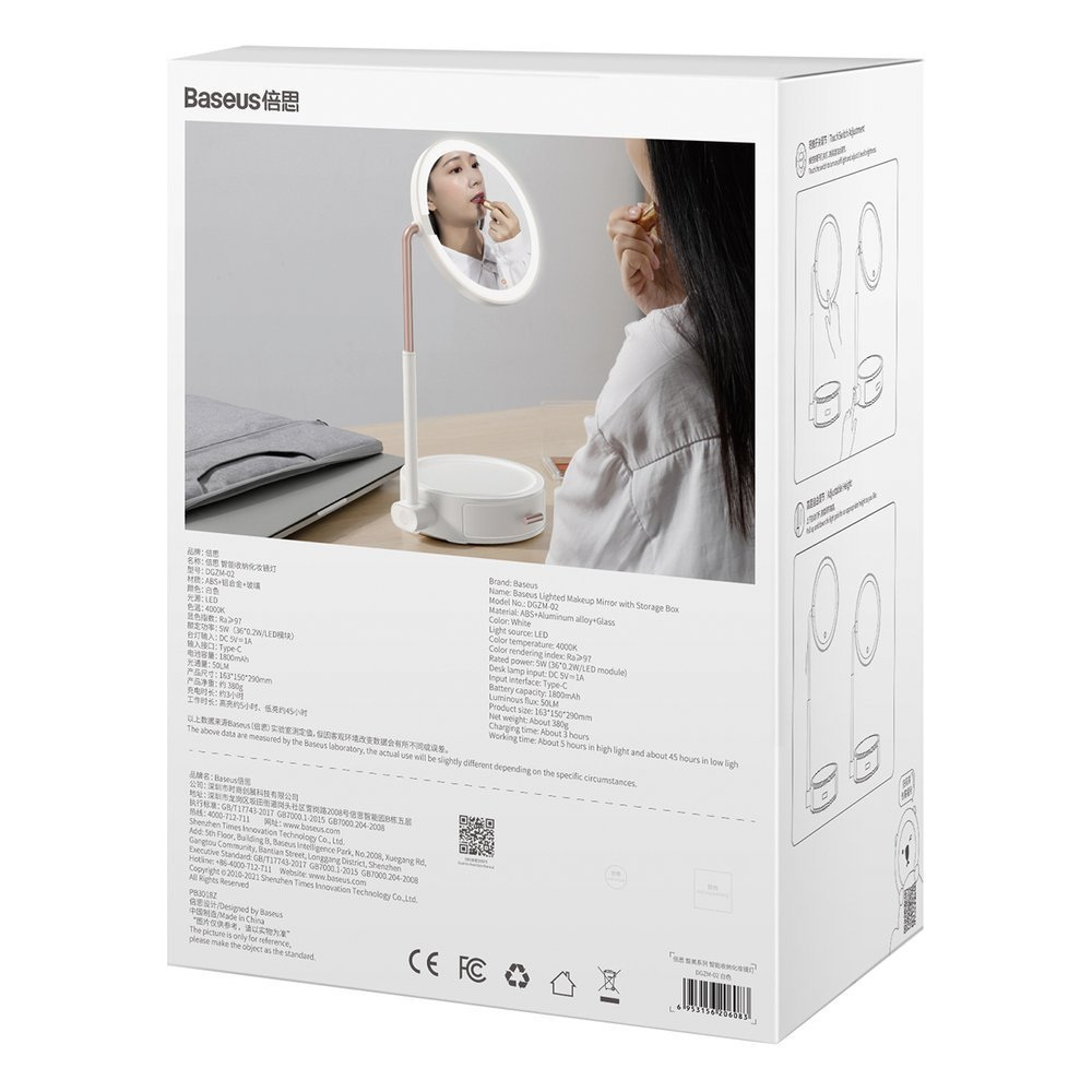 Baseus Smart Beauty lusterko lustro z lampką LED do makijażu i szufladką biały (DGZM-02) Baseus Smart Beauty lusterko lustro z lampką LED do makijażu i szufladką biały (DGZM-02)
