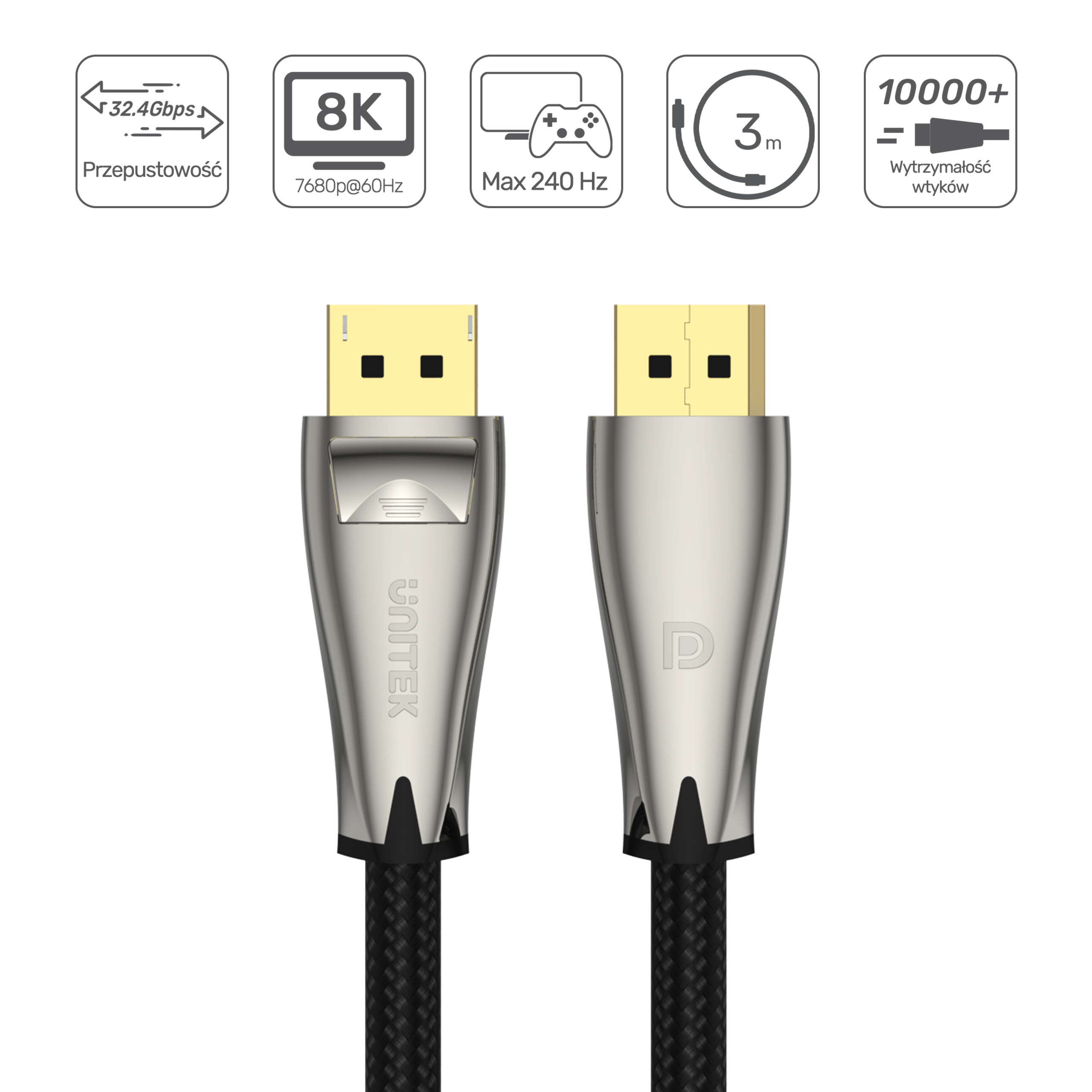 Unitek Przewód Displayport M/M 1.4 8K@60Hz 5m (C1610BNI)