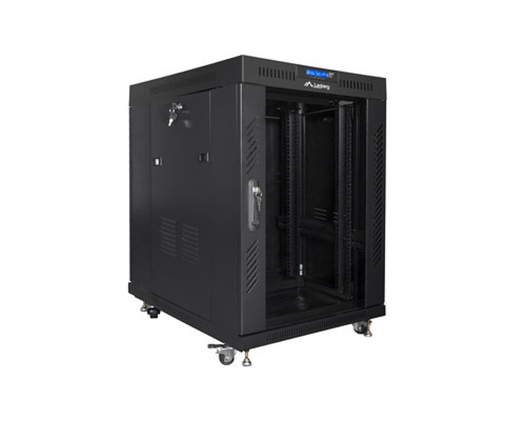 Zdjęcie produktu: Szafa Instalacyjna Rack Stojąca 19" 15u 600x800 Czarna drzwi szklane LCD (Flat Pack) Lanberg