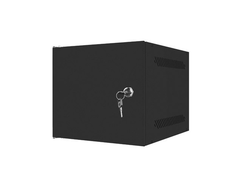Zdjęcie produktu: Szafa instalacyjna Rack wisząca 10" 4U 280x310 czarna drzwi metalowe Flat pack Lanberg