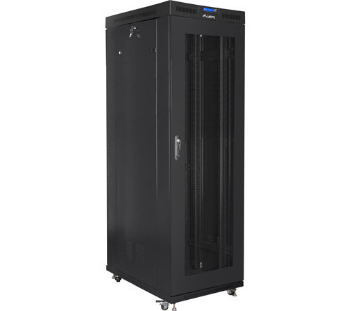 Szafa Instalacyjna Rack Stojąca 19" 42U 800x800 Czarna Drzwi Szklane LCD (Flat Pack) Lanberg