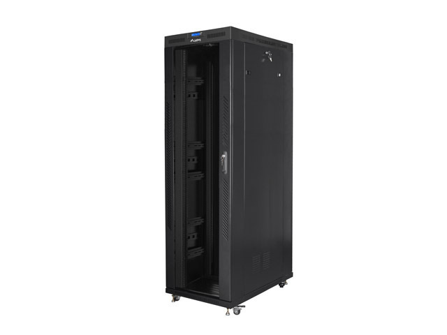 Szafa Instalacyjna Rack Stojąca 19" 42U 800x800 Czarna Drzwi Szklane LCD (Flat Pack) Lanberg