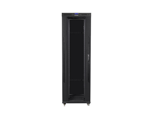 Szafa Instalacyjna Rack Stojąca 19" 42U 800x800 Czarna Drzwi Szklane LCD (Flat Pack) Lanberg