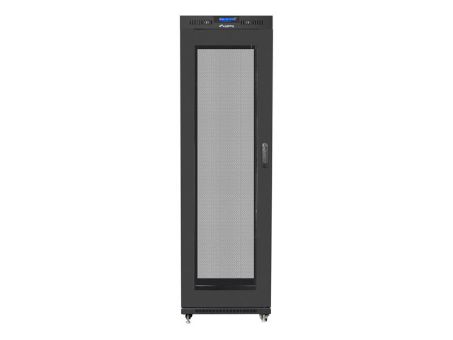 Szafa instalacyjna Rack stojąca 19" 42U 600X800 czarna drzwi perforowane LCD (Flat pack) Lanberg