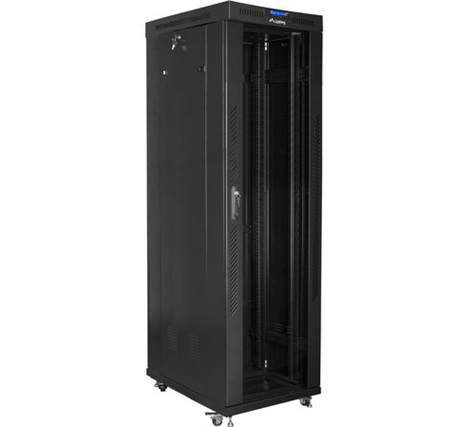 Zdjęcie produktu: Szafa instalacyjna Rack stojąca 19" 42U 600X1000 czarna szklane drzwi LCD (Flat pack) Lanberg