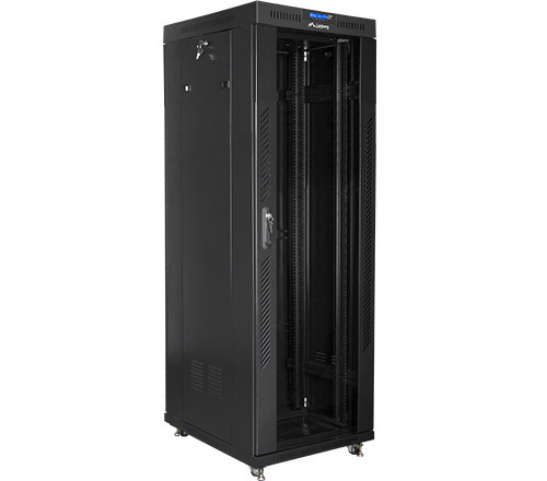 Szafa instalacyjna Rack stojąca 19" 37U 600X800 czarna drzwi szklane LCD (Flat pack) Lanberg